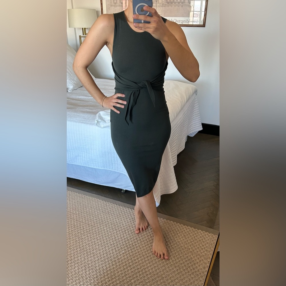 Theory Sleeveless Wool Dress in Olive Green
